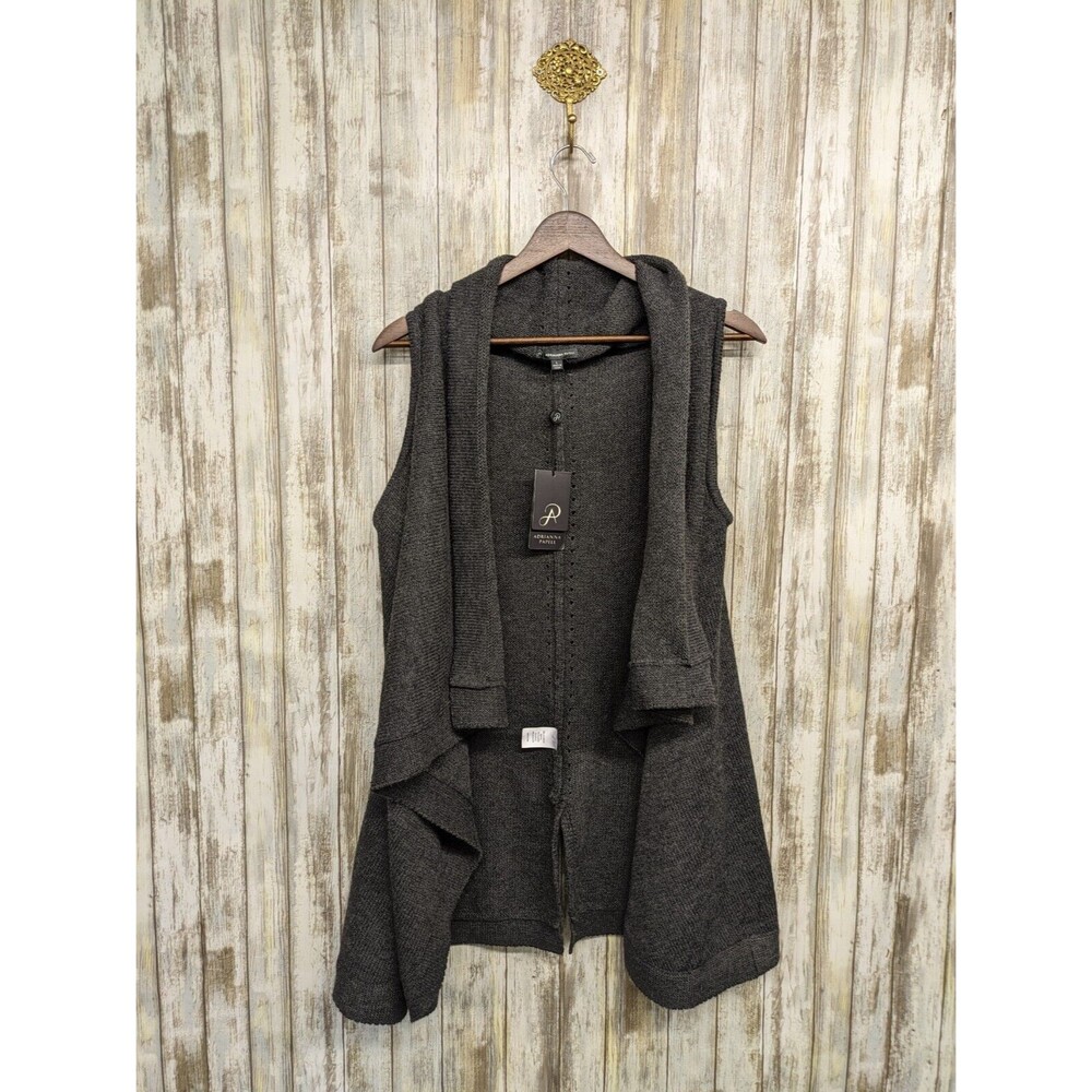 Adrianna Papell Woman’s Large Draped Knit Open Front Sweater Vest NWT $119